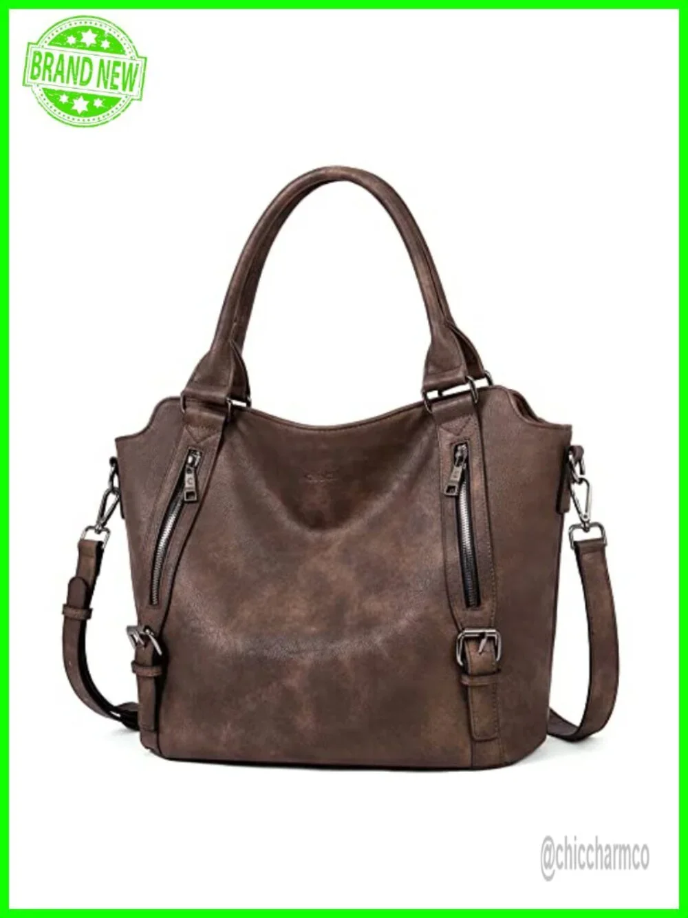 Vegan Leather Large Hobo Bag Multi-Pocket Shoulder Crossbody Purse
